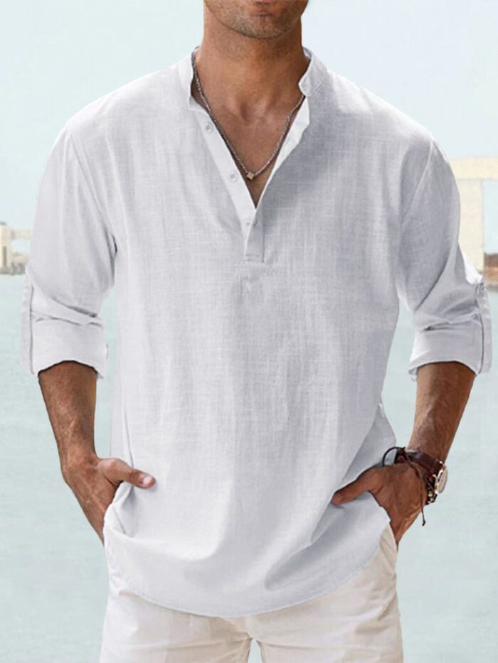 Mens Long Sleeve Linen Shirt - Image 2