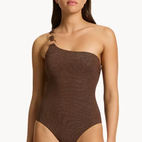 One-Shoulder Swimsuit – Chocolate Elegance